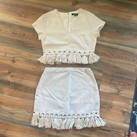 Belinda Beige Tassel Mini Skirt & Top - Picture 3 of 7